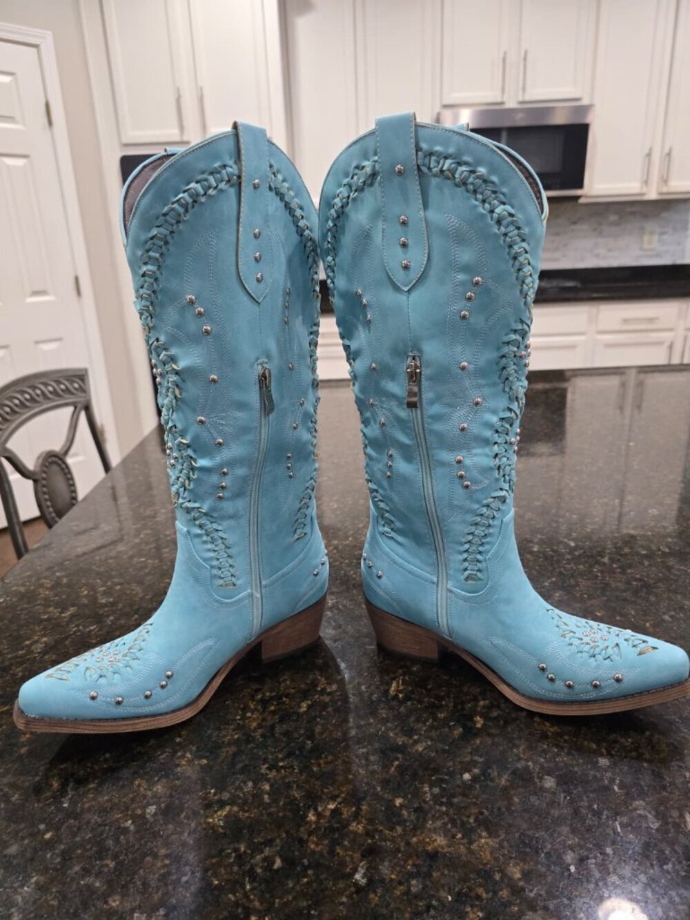 👉Women's Turquoise Soft Leather Western Wear Knee High Cowgirl Boots